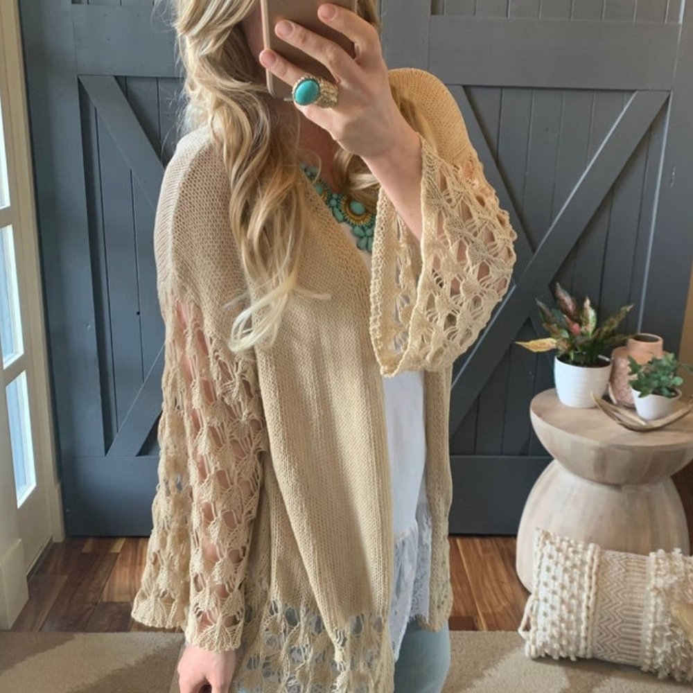 The Kyler Crochet Open Knit Cardigan Sweater Top